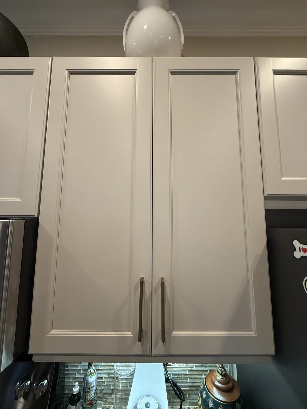 Close up of a sprayed cabinet door finish